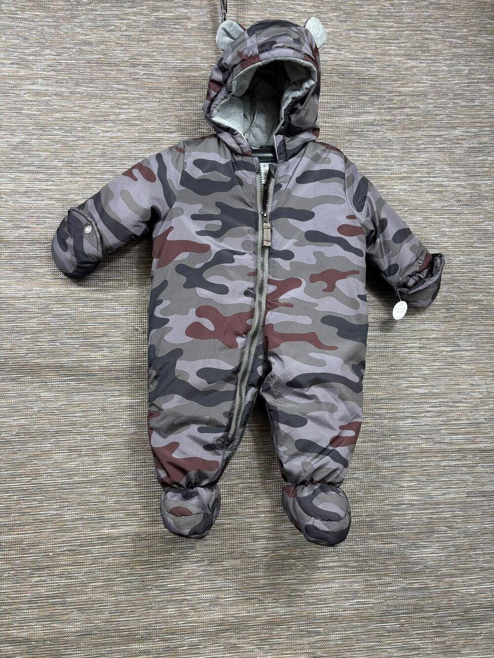 Carter's Snowsuit Boys 6-9 Months Gray Camo Hooded Bunting Insulated Winter